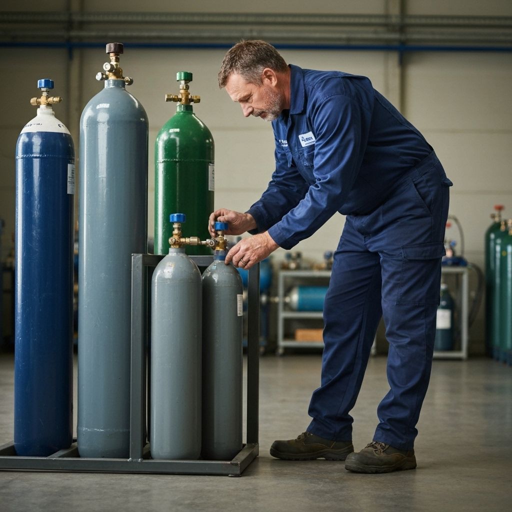 Professional technician servicing liquid cylinders